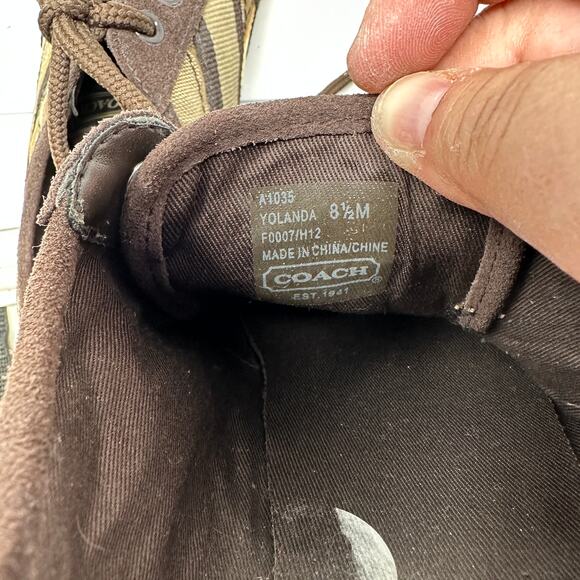 Coach Sneakers Women's Size 8.5 Yolanda lace Up Brown Monogram Gold - Picture 6 of 6